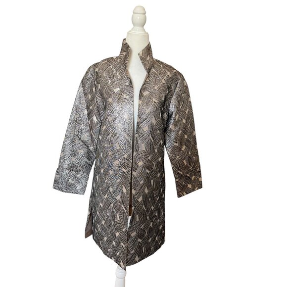 The Met OPERA Store Silver Coat Gunmetal Lame Black tie, wedding S - Picture 1 of 11